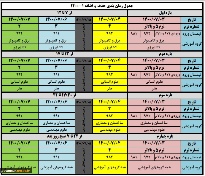 انتخاب واحد و حذف و اضافه - ترم پاییز 1400 2