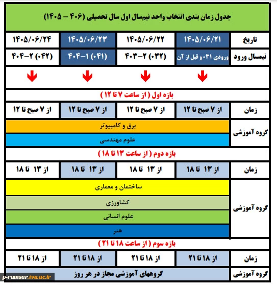 انتخاب واحد + حذف و اضافه + برگزاری کلاسها + خوابگاه نیمسال اول 1406-1405 2