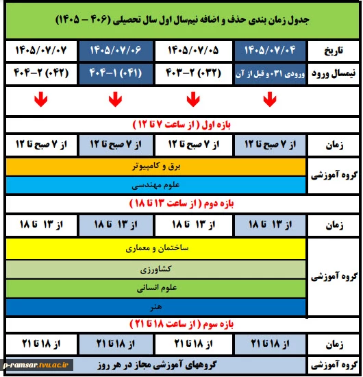انتخاب واحد + حذف و اضافه + برگزاری کلاسها + خوابگاه نیمسال اول 1406-1405 2